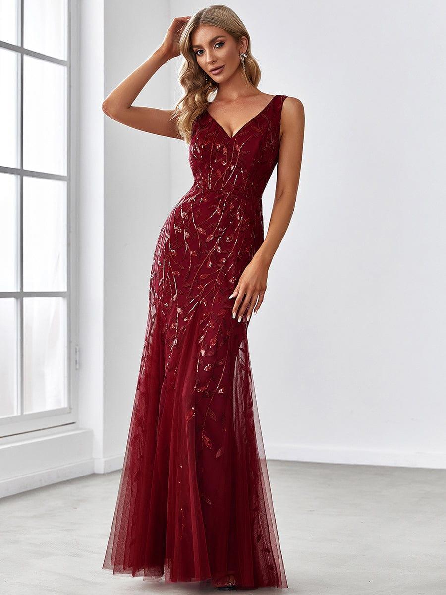 ever ORIEL|Leaf Sequin V-Neck Sleeveless Bridesmaid Dress with Tulle Hem