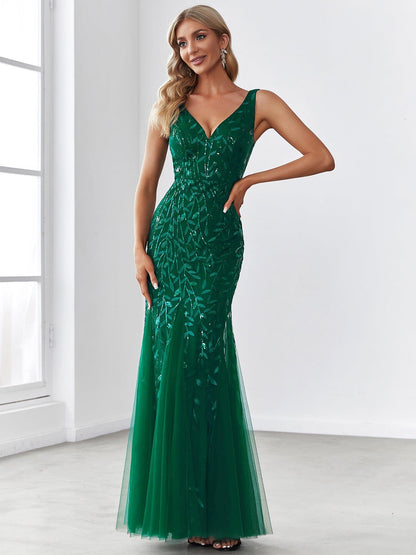 ever ORIEL|Women's Double V-Neck Fishtail Sequin Evening Dress