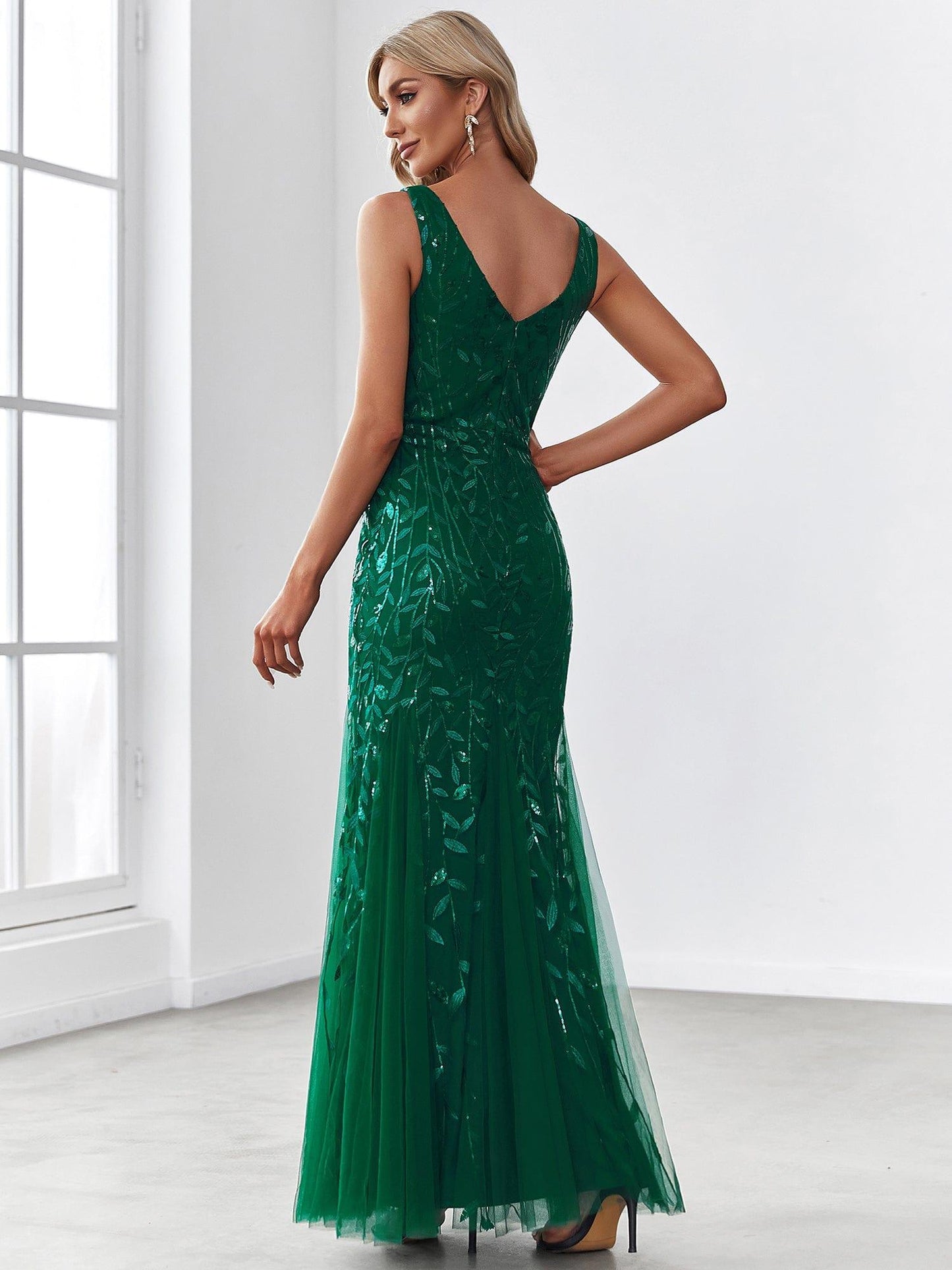 ever ORIEL|Women's Double V-Neck Fishtail Sequin Evening Dress