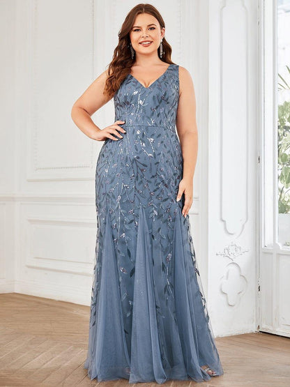ever ORIEL|Leaf Sequin V-Neck Sleeveless Bridesmaid Dress with Tulle Hem