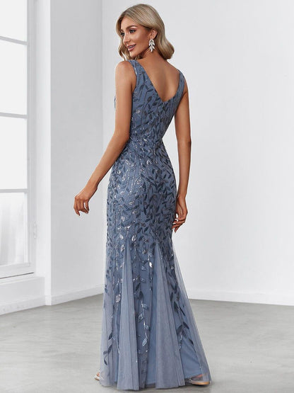 ever ORIEL|Leaf Sequin V-Neck Sleeveless Bridesmaid Dress with Tulle Hem