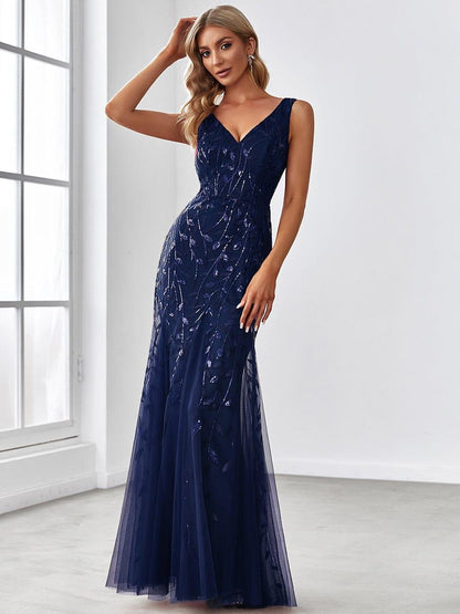 ever ORIEL|Women's Double V-Neck Fishtail Sequin Evening Dress