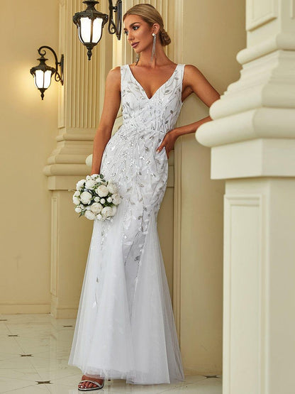ever ORIEL|Leaf Sequin V-Neck Sleeveless Bridesmaid Dress with Tulle Hem