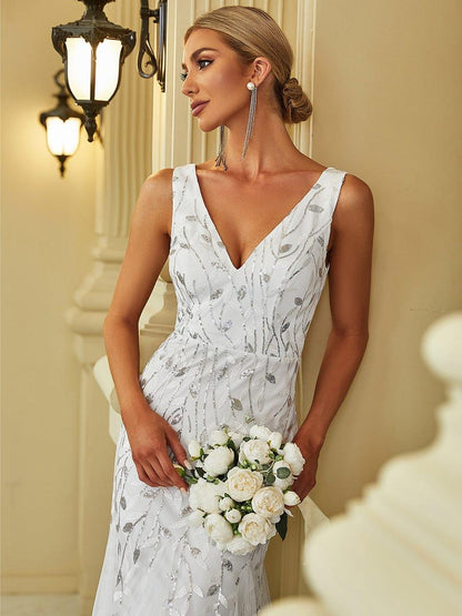 ever ORIEL|Leaf Sequin V-Neck Sleeveless Bridesmaid Dress with Tulle Hem