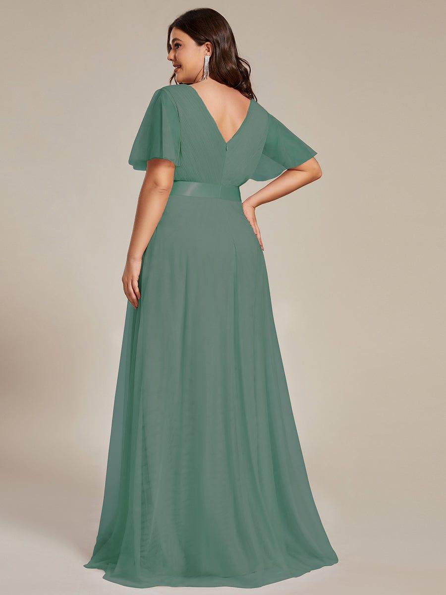 ever MISTE|Double V-Neck Floor-Length Short Sleeve Tulle Bridesmaid Dresses