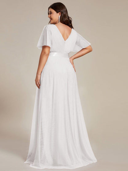 pretty MISTE|Women's Floor-Length Plus Size Formal Bridesmaid Dress with Short Sleeve