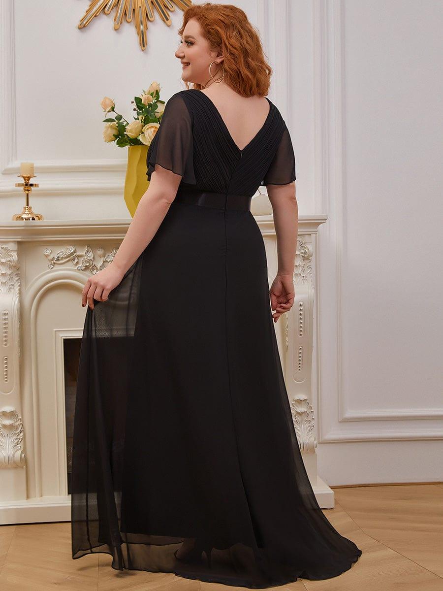 pretty MONICA|Plus Size Empire Waist V Back Bridesmaid Dress with Short Sleeves
