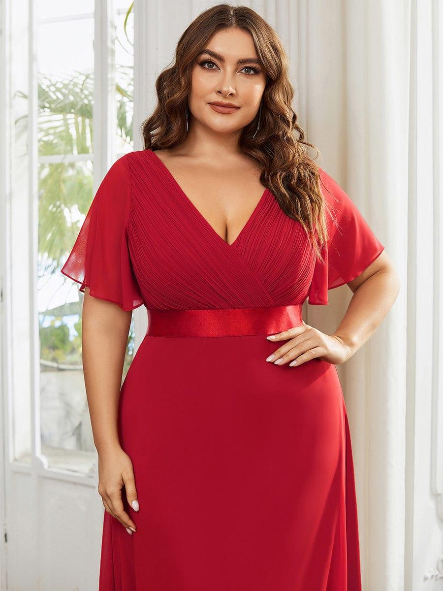 ever MONICA|Long Empire Waist Bridesmaid Dress with Short Flutter Sleeves