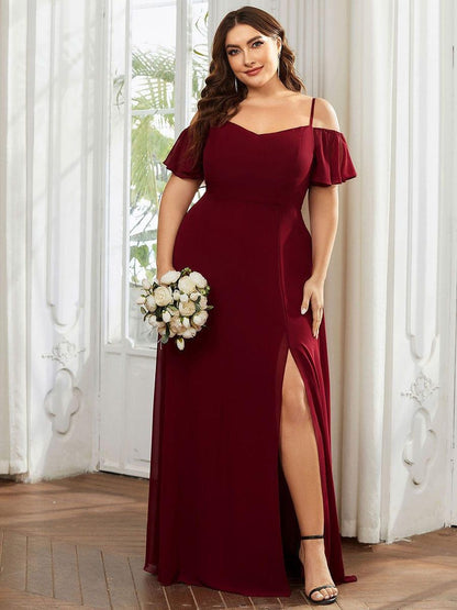 ever REYA|Stylish Cold Shoulder Flare Sleeves Flowy Bridesmaid Dress