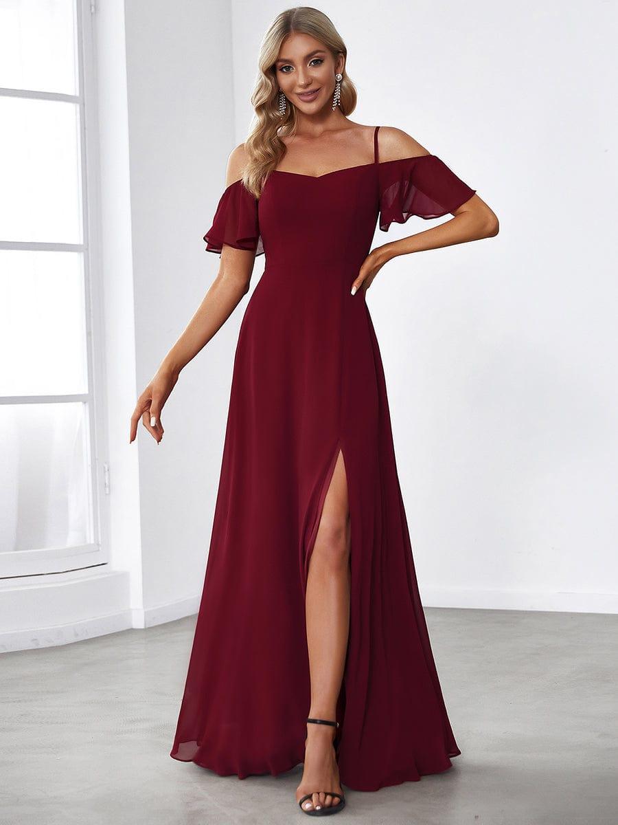 ever REYA|Stylish Cold Shoulder Flare Sleeves Flowy Bridesmaid Dress