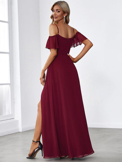 ever REYA|Stylish Cold Shoulder Flare Sleeves Flowy Bridesmaid Dress