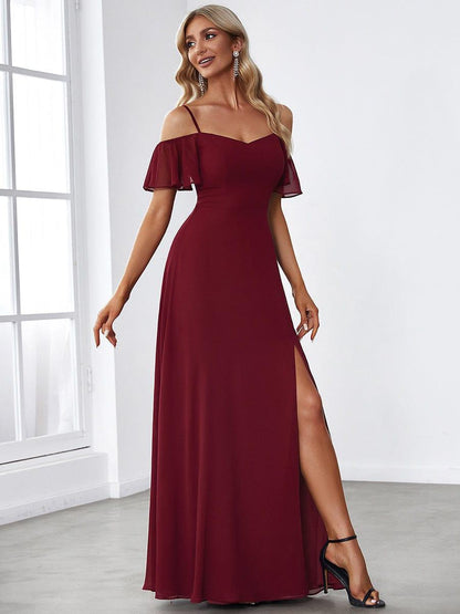 ever REYA|Stylish Cold Shoulder Flare Sleeves Flowy Bridesmaid Dress