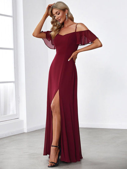 ever REYA|Stylish Cold Shoulder Flare Sleeves Flowy Bridesmaid Dress