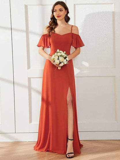 ever REYA|Stylish Cold Shoulder Flare Sleeves Flowy Bridesmaid Dress