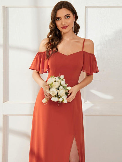 ever REYA|Cold Shoulder High Slit Chiffon Wedding Guest Dress