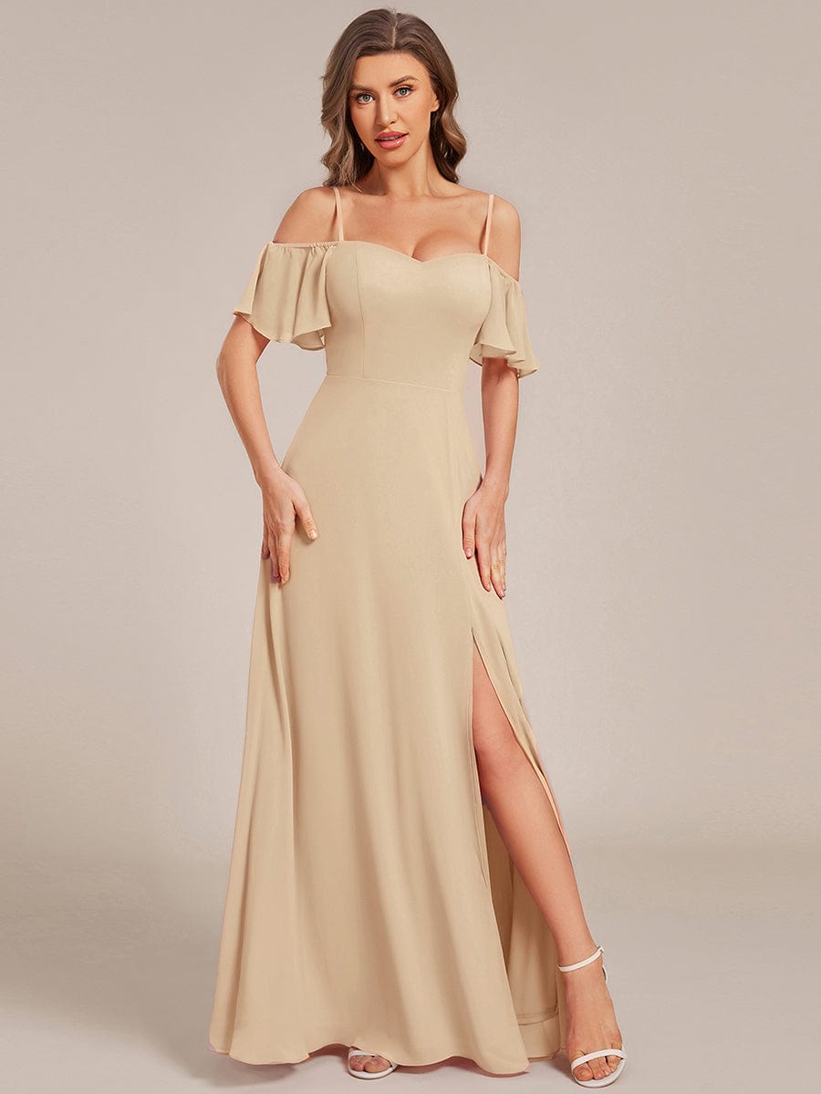 ever REYA|Stylish Cold Shoulder Flare Sleeves Flowy Bridesmaid Dress