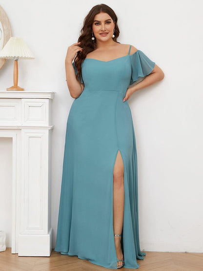ever REYA|Cold Shoulder High Slit Chiffon Wedding Guest Dress