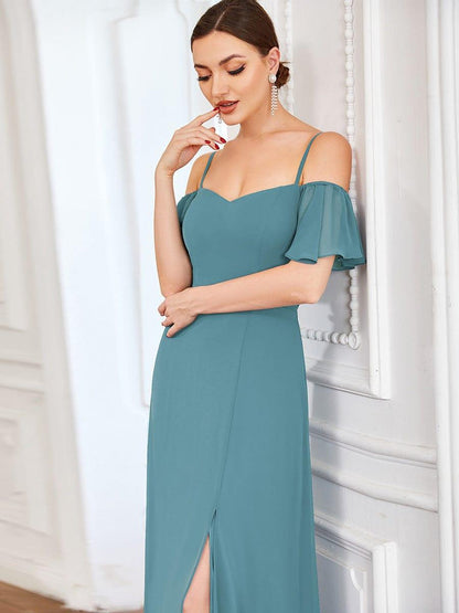 ever REYA|Stylish Cold Shoulder Flare Sleeves Flowy Bridesmaid Dress
