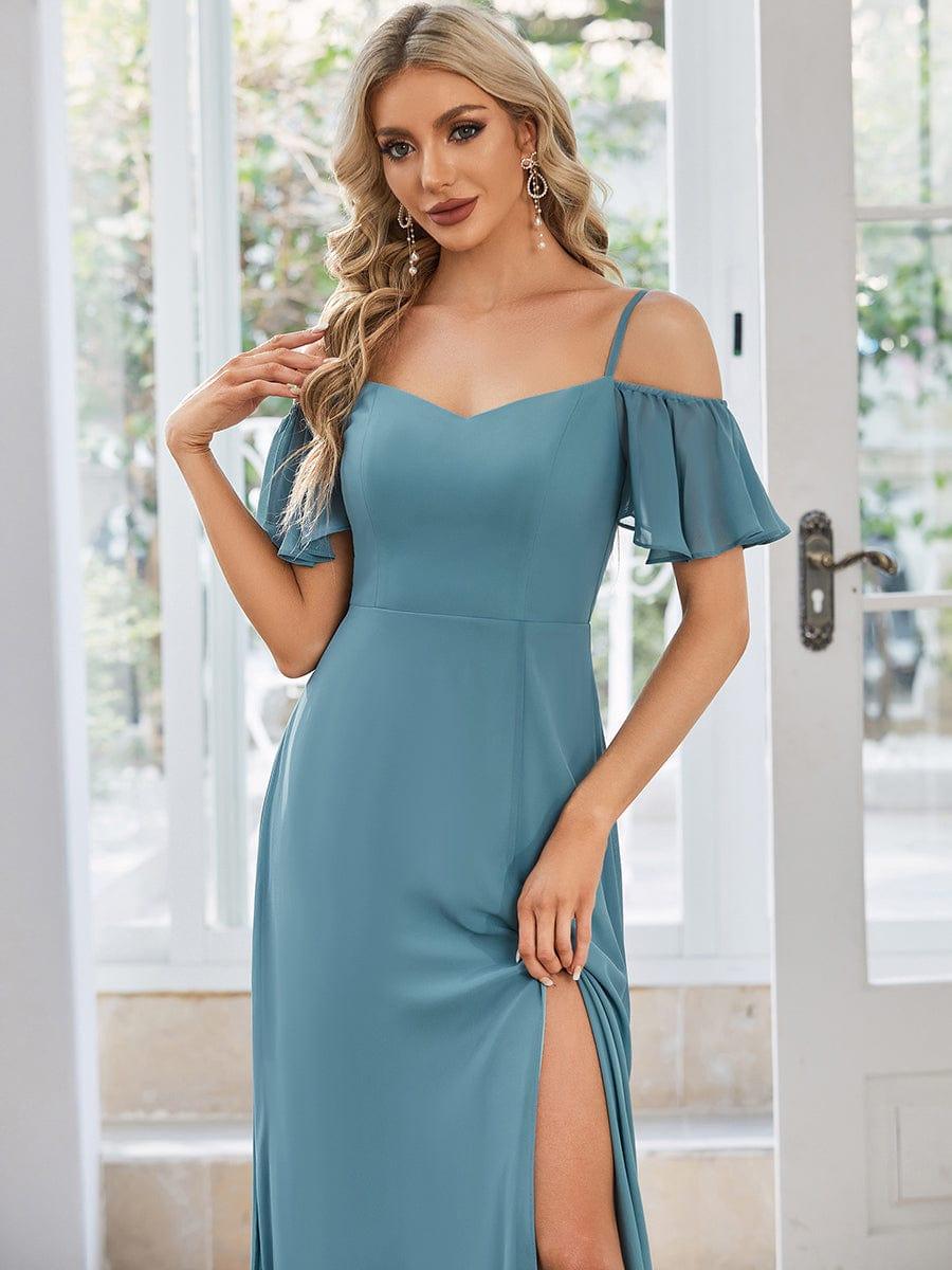 ever REYA|Stylish Cold Shoulder Flare Sleeves Flowy Bridesmaid Dress