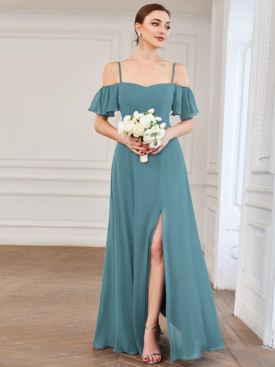 ever REYA|Cold Shoulder High Slit Chiffon Wedding Guest Dress