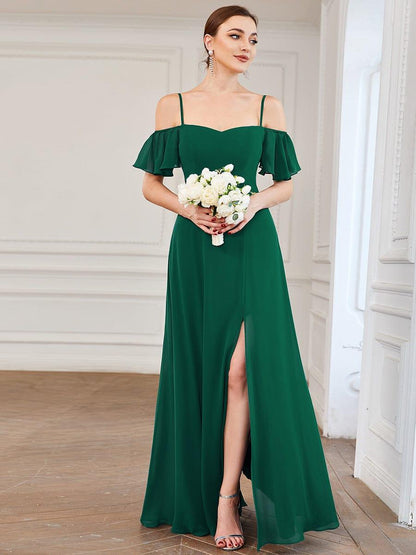 ever REYA|Stylish Cold Shoulder Flare Sleeves Flowy Bridesmaid Dress