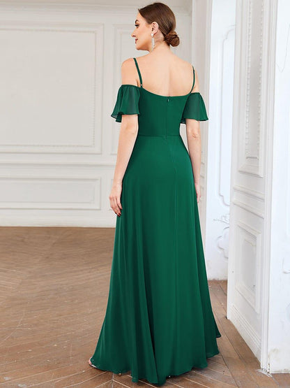 ever REYA|Stylish Cold Shoulder Flare Sleeves Flowy Bridesmaid Dress