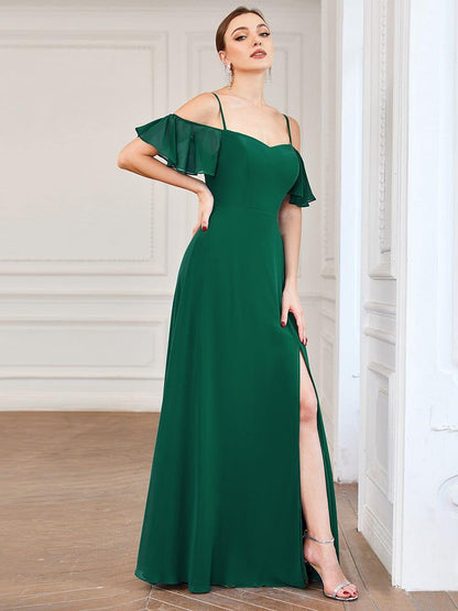 ever REYA|Stylish Cold Shoulder Flare Sleeves Flowy Bridesmaid Dress