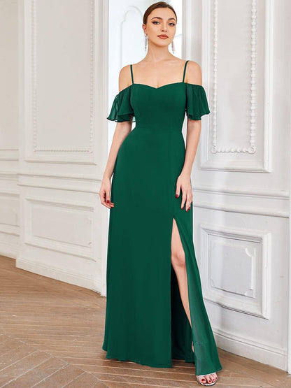 ever REYA|Stylish Cold Shoulder Flare Sleeves Flowy Bridesmaid Dress