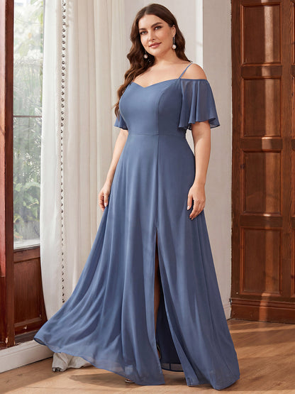 ever REYA|Cold Shoulder High Slit Chiffon Wedding Guest Dress