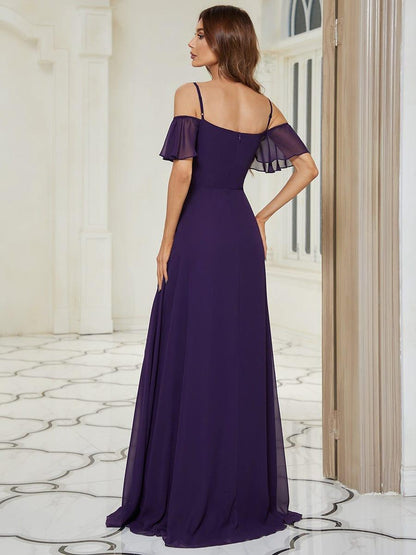 ever REYA|Cold Shoulder High Slit Chiffon Wedding Guest Dress