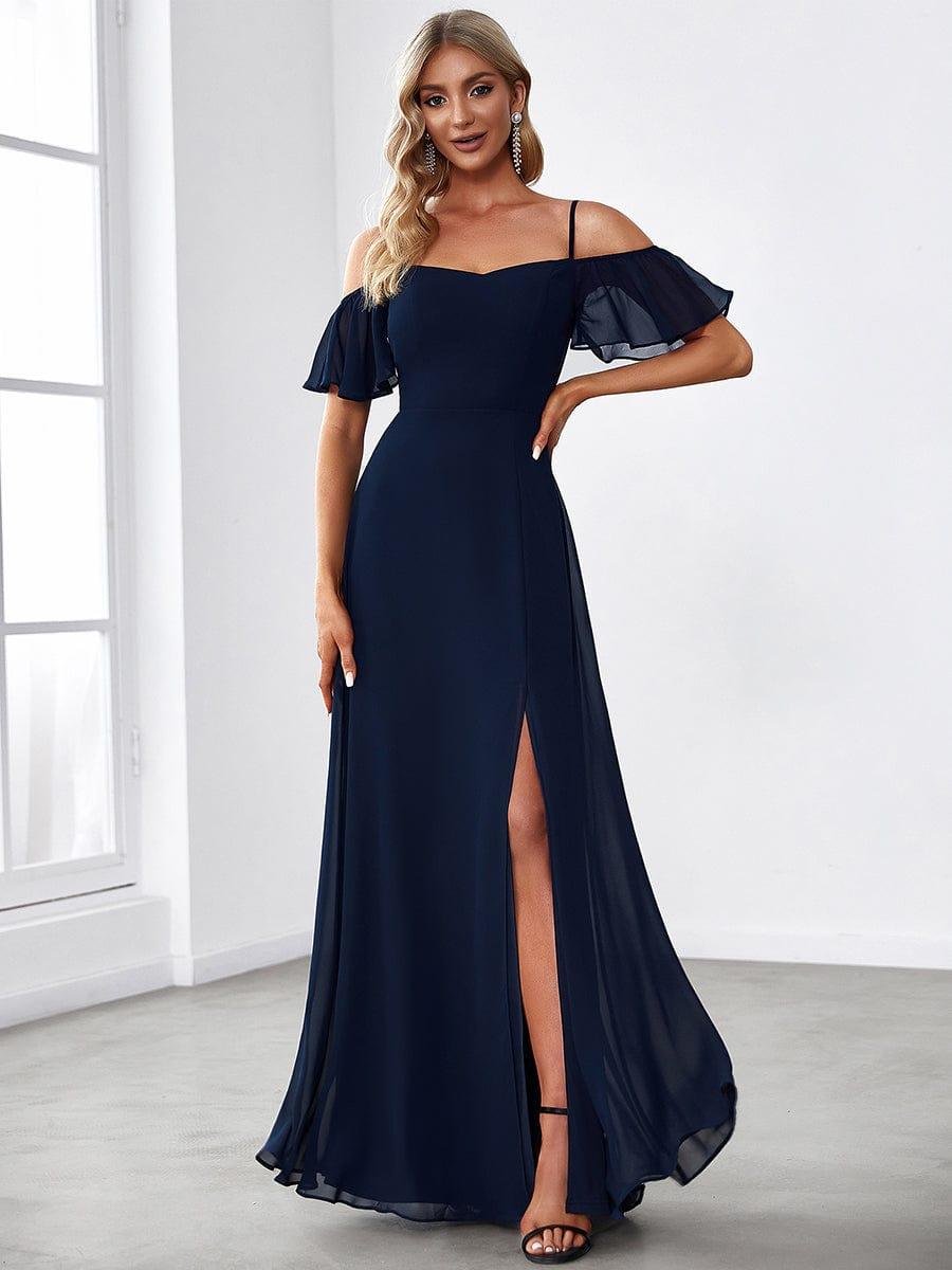ever REYA|Stylish Cold Shoulder Flare Sleeves Flowy Bridesmaid Dress
