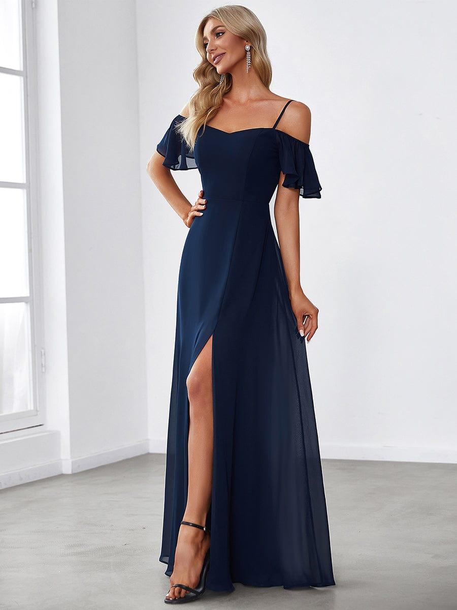 ever REYA|Cold Shoulder High Slit Chiffon Wedding Guest Dress
