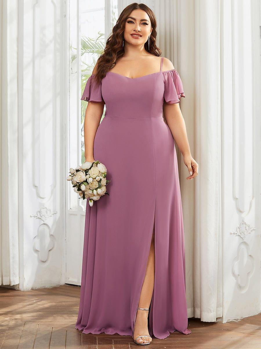 ever REYA|Stylish Cold Shoulder Flare Sleeves Flowy Bridesmaid Dress