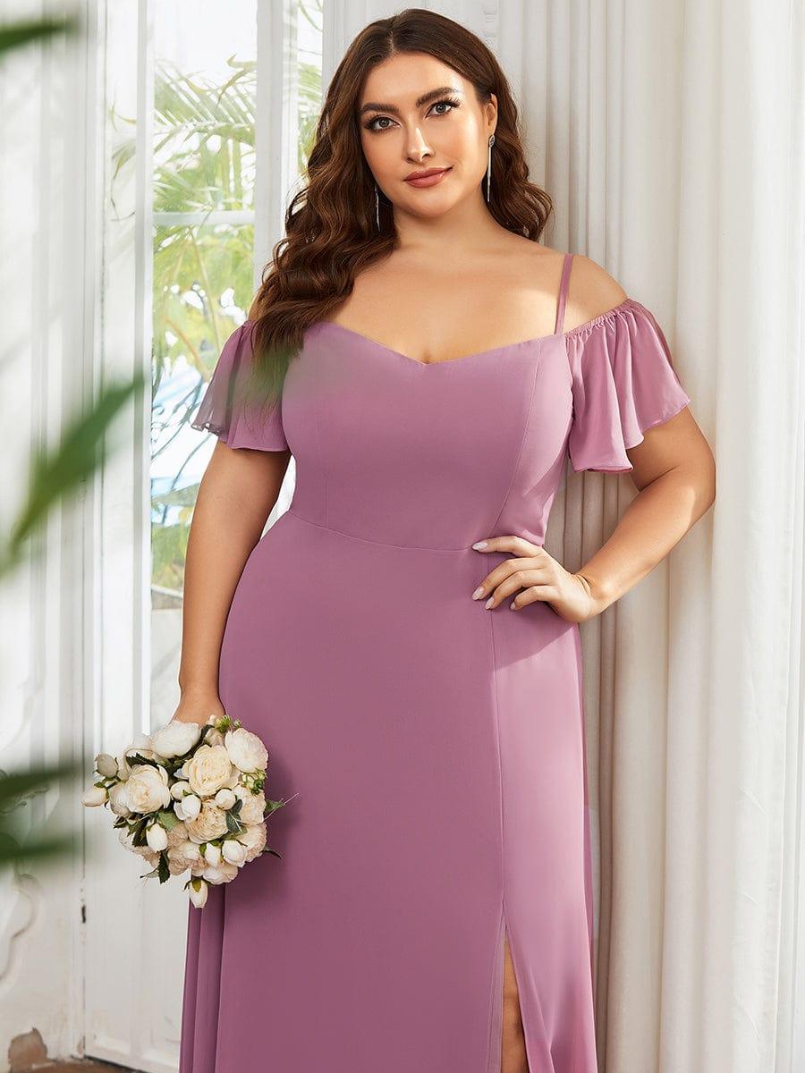 ever REYA|Stylish Cold Shoulder Flare Sleeves Flowy Bridesmaid Dress