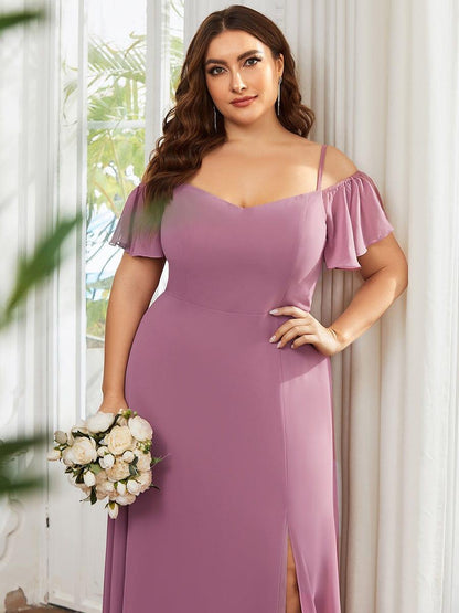 ever REYA|Cold Shoulder High Slit Chiffon Wedding Guest Dress