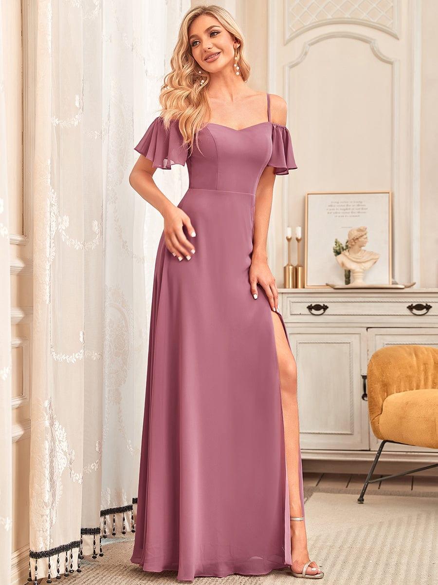 ever REYA|Stylish Cold Shoulder Flare Sleeves Flowy Bridesmaid Dress