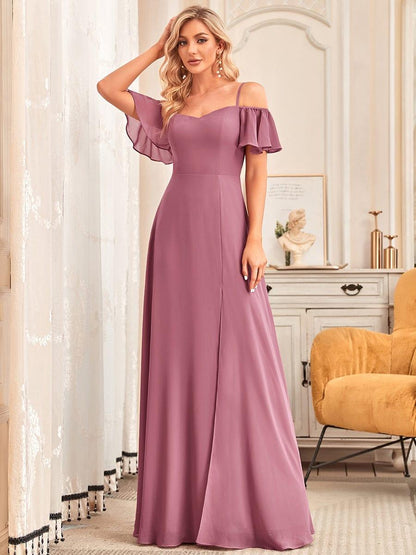 ever REYA|Cold Shoulder High Slit Chiffon Wedding Guest Dress