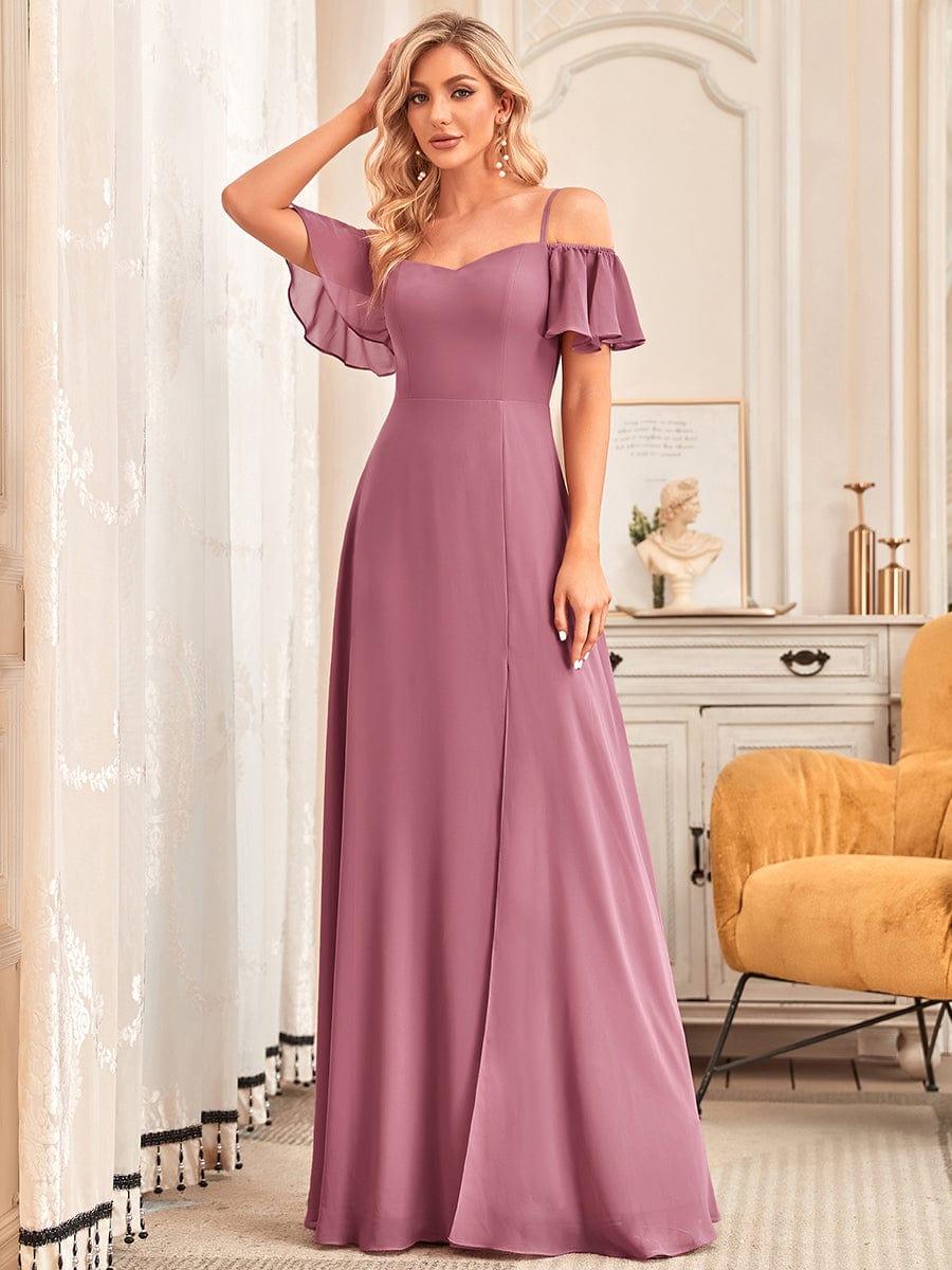 ever REYA|Stylish Cold Shoulder Flare Sleeves Flowy Bridesmaid Dress