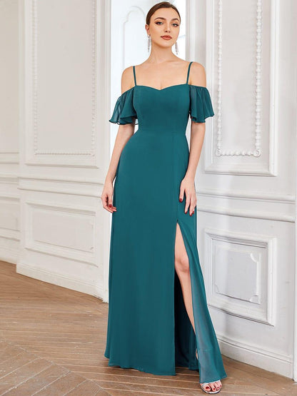ever REYA|Stylish Cold Shoulder Flare Sleeves Flowy Bridesmaid Dress