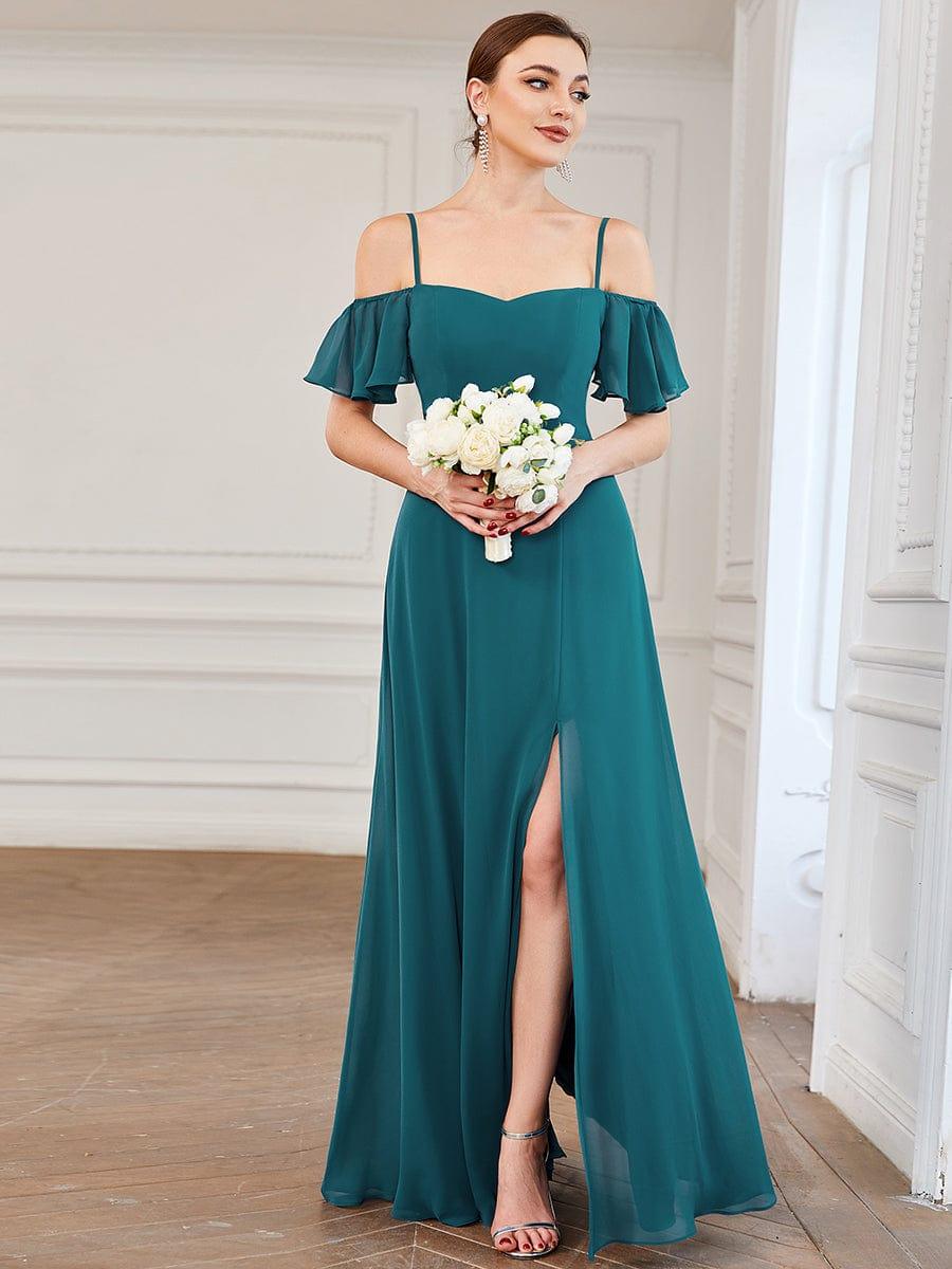 ever REYA|Stylish Cold Shoulder Flare Sleeves Flowy Bridesmaid Dress