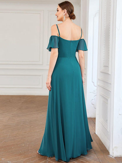 ever REYA|Stylish Cold Shoulder Flare Sleeves Flowy Bridesmaid Dress