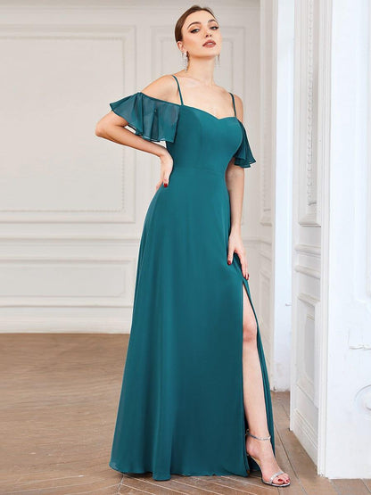 ever REYA|Stylish Cold Shoulder Flare Sleeves Flowy Bridesmaid Dress