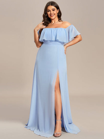 ever ÉMILE|Off the Shoulder Ruffle Bodice Long Flowy Chiffon Bridesmaid Dress