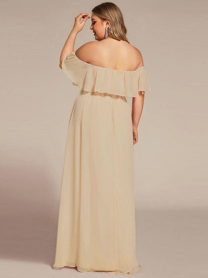 ever ÉMILE|Off the Shoulder Ruffle Bodice Long Flowy Chiffon Bridesmaid Dress