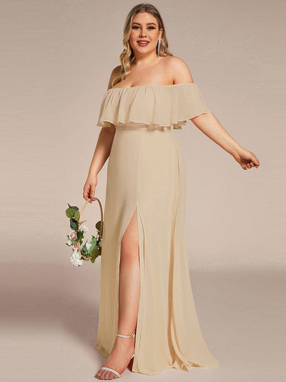 ever ÉMILE|Off the Shoulder Ruffle Bodice Long Flowy Chiffon Bridesmaid Dress