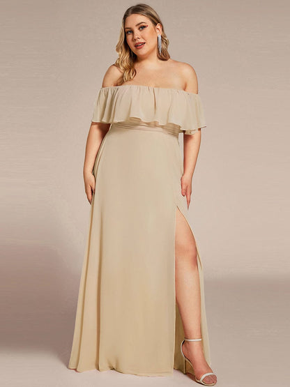 ever ÉMILE|Off the Shoulder Ruffle Bodice Long Flowy Chiffon Bridesmaid Dress