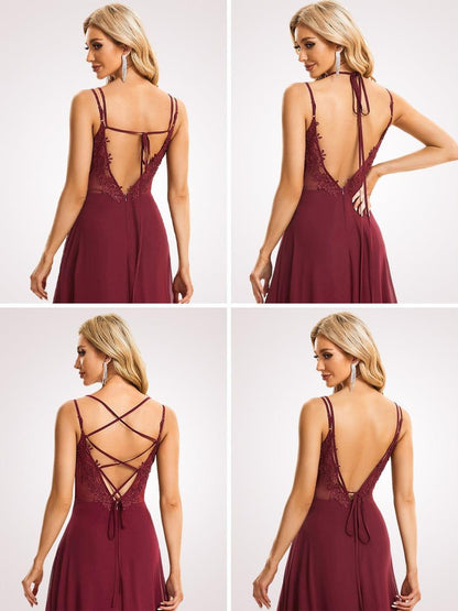 ever RUBY|Convertible Chiffon Lace Open Back Spaghetti Straps Bridesmaid Dress