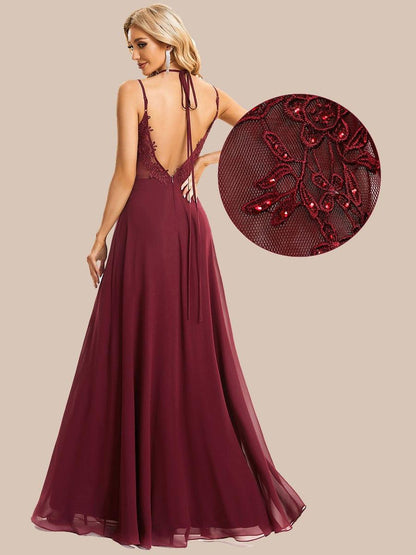 ever RUBY|Convertible Chiffon Lace Open Back Spaghetti Straps Bridesmaid Dress