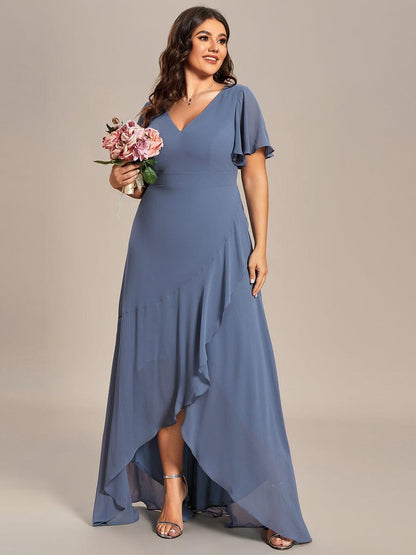 pretty OREE|Plus Size Elegant Lotus Sleeves Chiffon Bridesmaid Dress