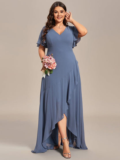 pretty OREE|Plus Size Elegant Lotus Sleeves Chiffon Bridesmaid Dress